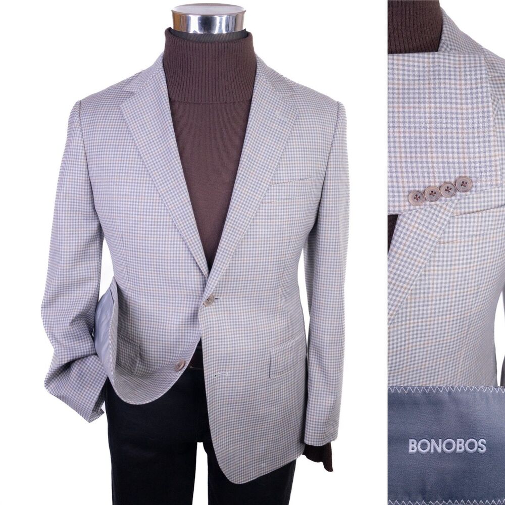 Bonobos Light Gray and Blue Micro-Check Sport Coat